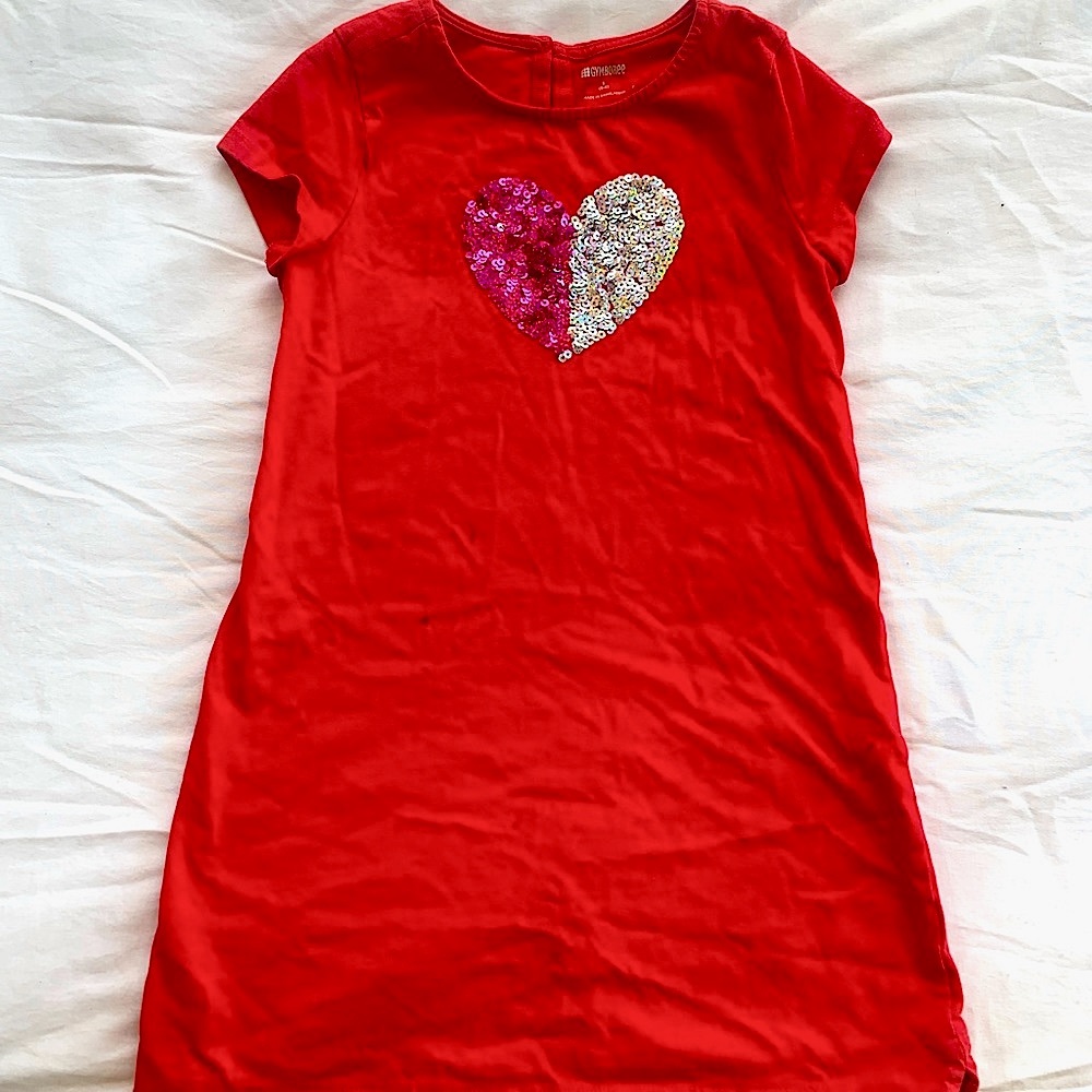 Gymboree Girls 5/6 Y Red Relaxed Fit Midi Dress with Sequin Silver Heart Detail